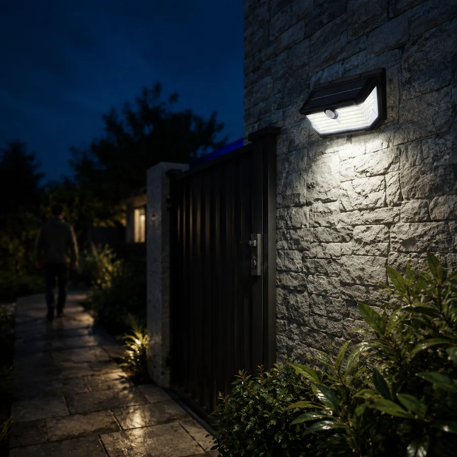 Solar security wall light